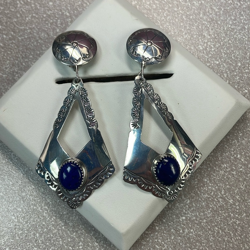 Vintage Navajo Artist Juan Guerro Sterling Silver and Lapis clip on earrings